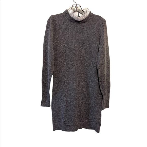 Sandro Ancolie Victorian Ruffle Eyelet Collar Long Sleeve Wool Sweater Dress - Picture 3 of 7